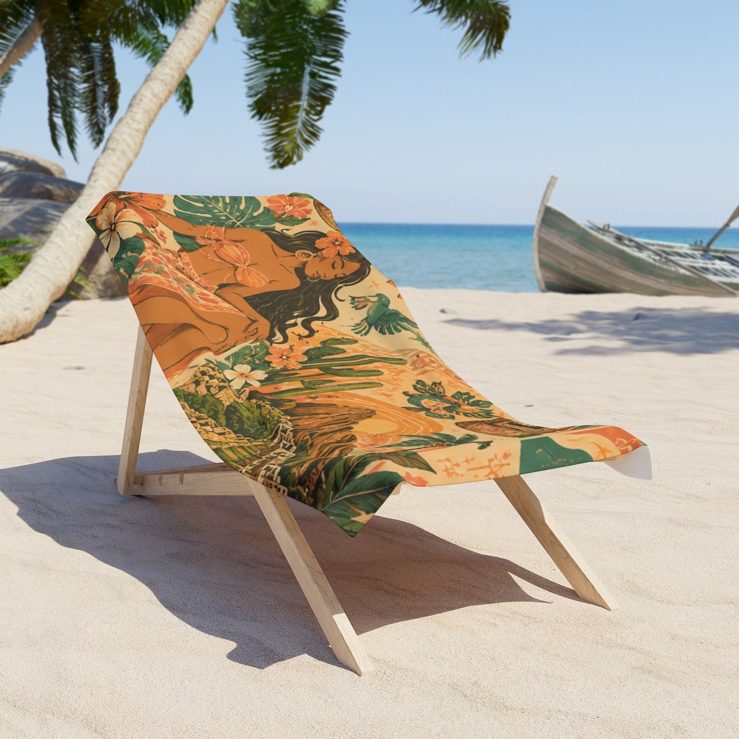 Vintage Tropical Beach Towel – Retro Hula Girl & Tiki Print