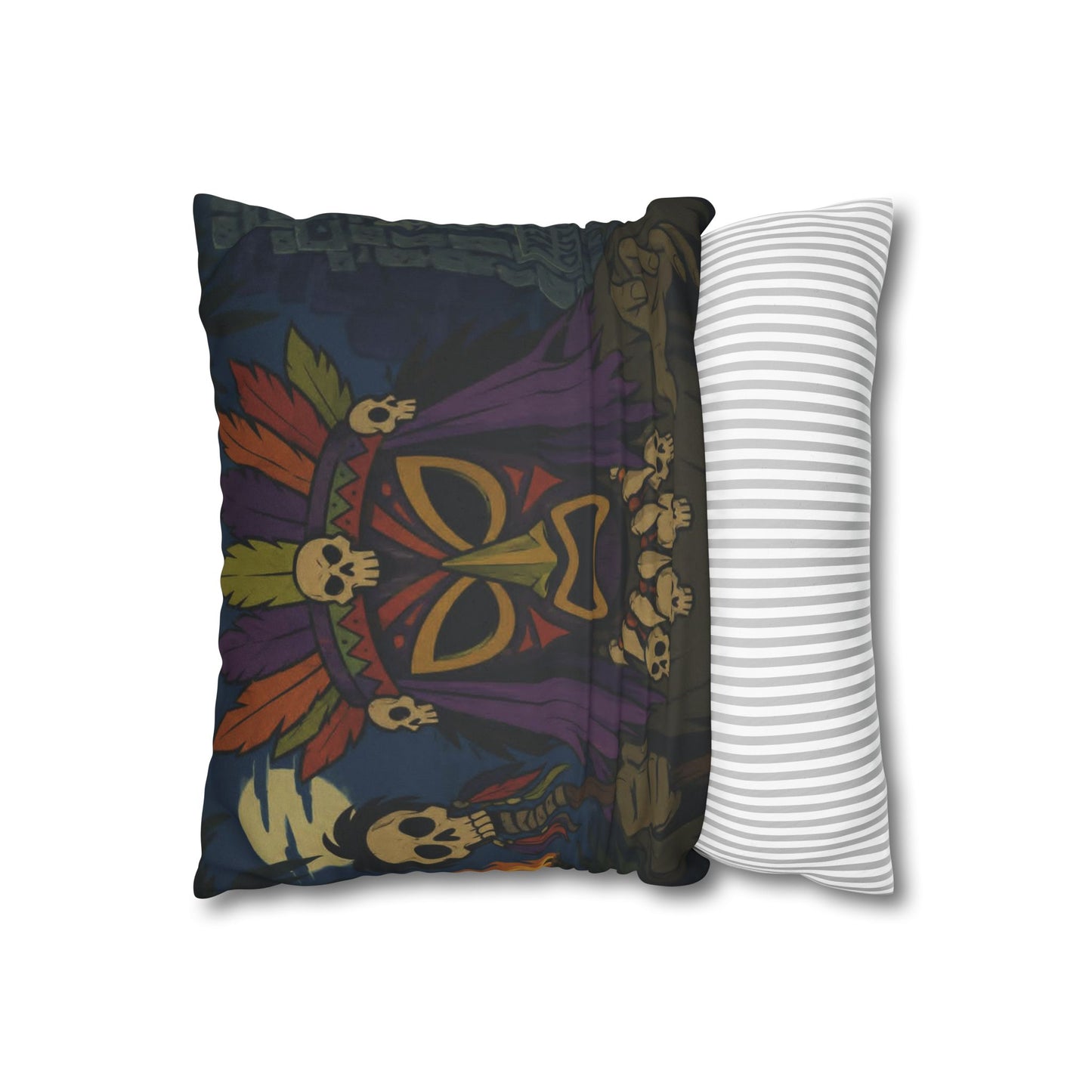 Tiki Shaman Pillowcase — Faux Suede Tribal Skull Decorative Throw Pillow