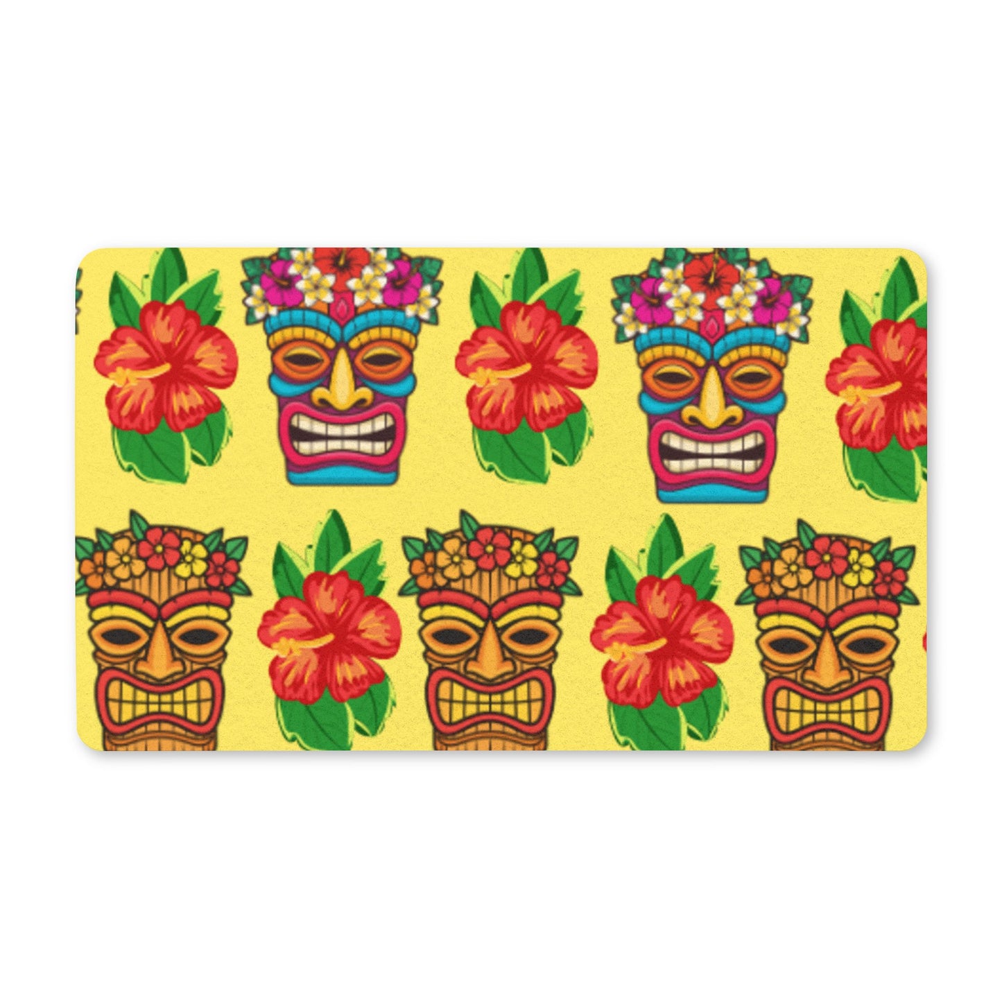 Tiki Floral Doormat — Bright Hawaiian Polyester Welcome Mat