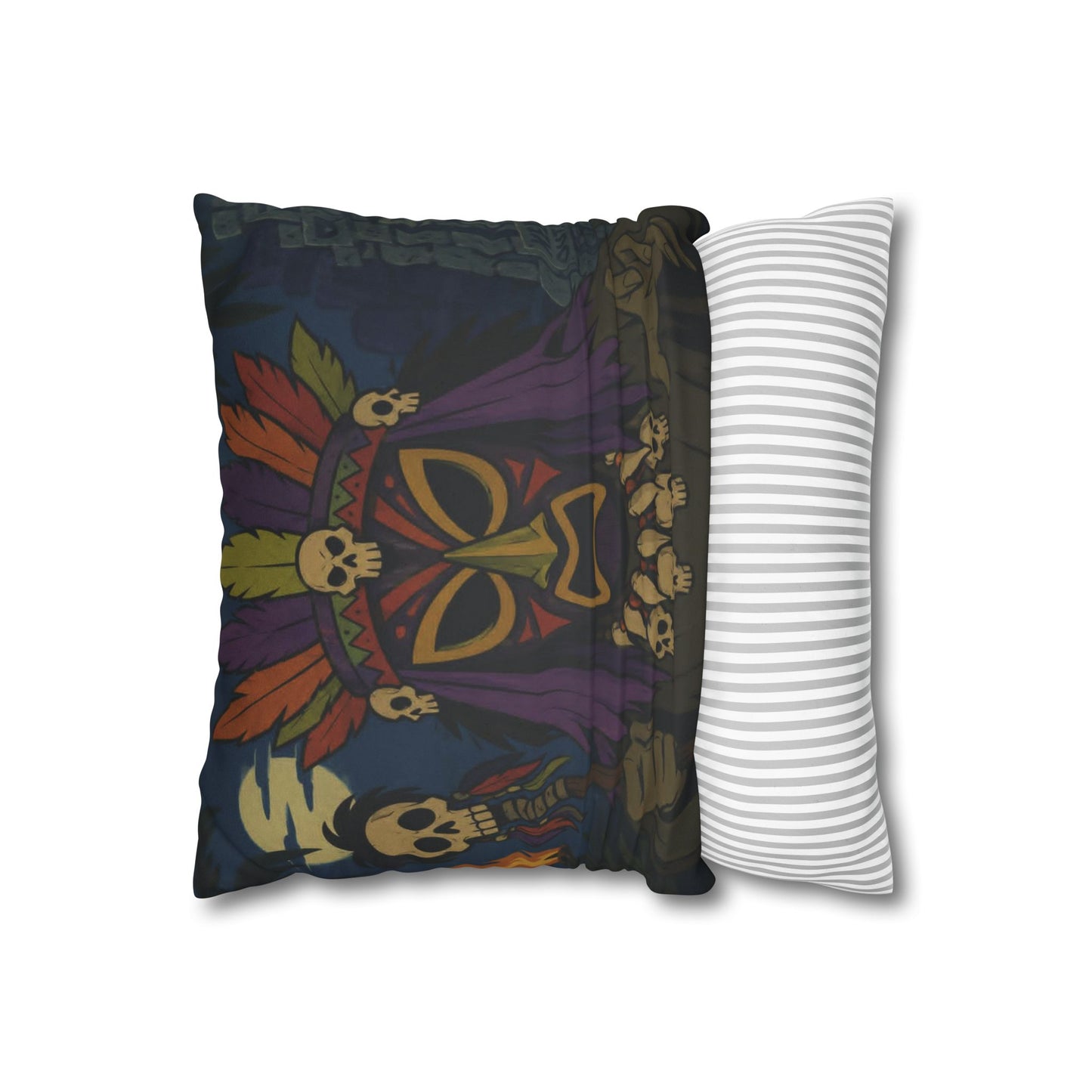 Tiki Shaman Pillowcase — Faux Suede Tribal Skull Decorative Throw Pillow