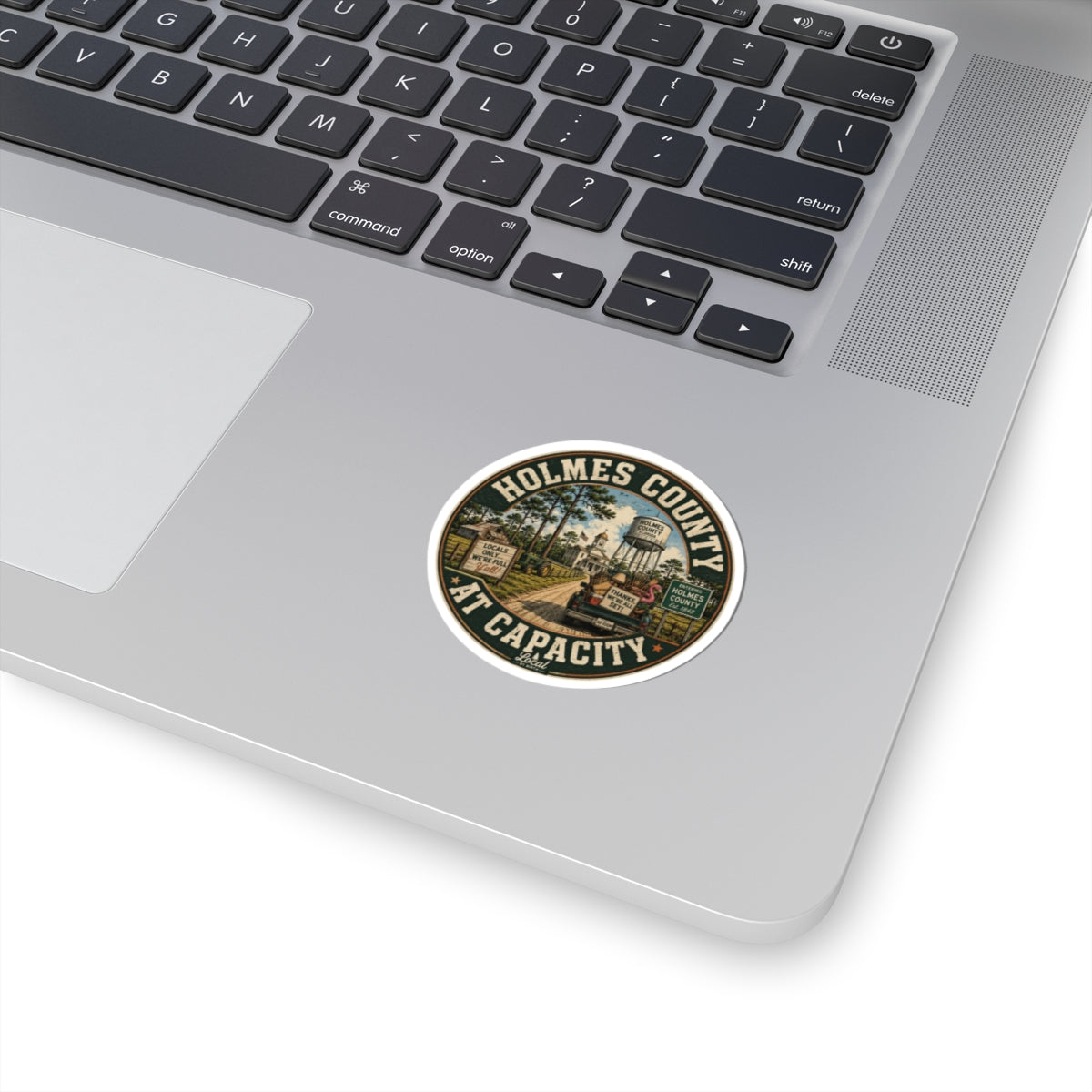 Holmes County At Capacity Vintage Round Sticker — Retro Local Pride Kiss-Cut Decal