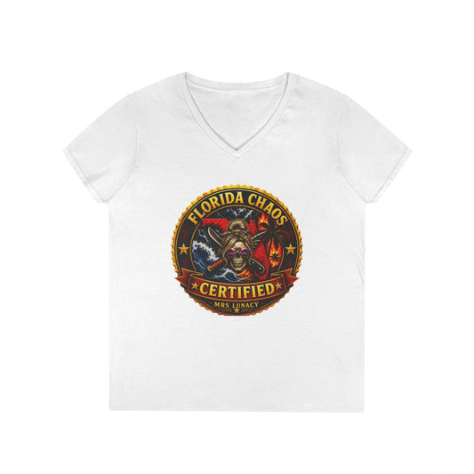 Florida Chaos V-Neck T‑Shirt — Mrs. Lunacy Badge
