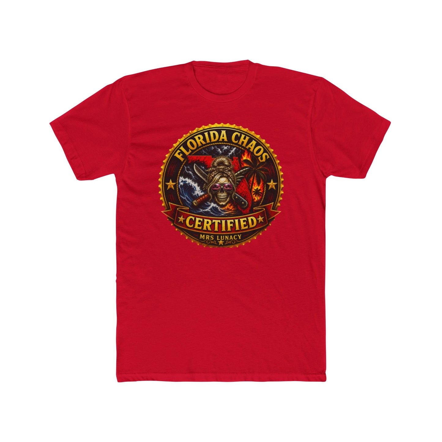 Florida Chaos Certified T-Shirt — Skull, Palm Trees & Hurricane Graphic Tee