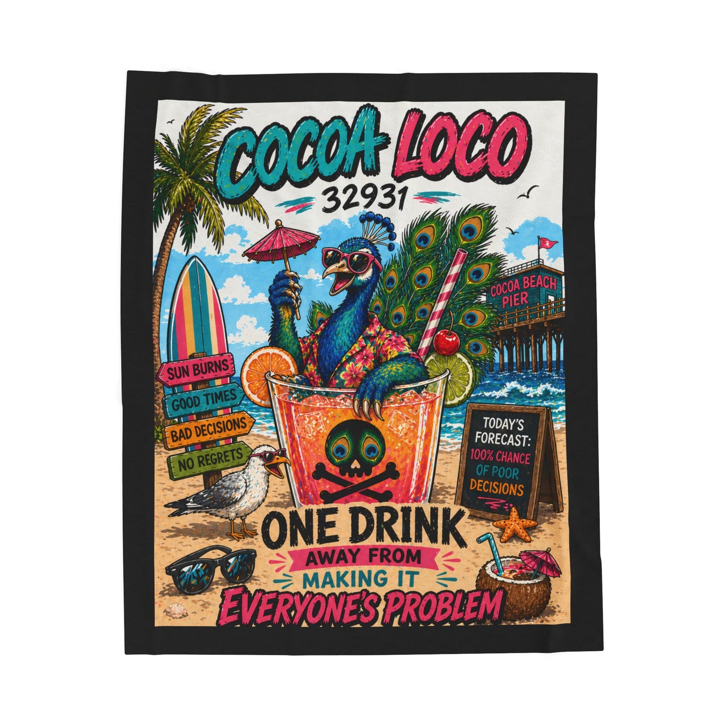 Velveteen Plush Blanket — Cocoa Loco 32931 Velveteen Plush Blanket —  Cocktail Design ("One Drink Away From Making It Everyone's Problem")