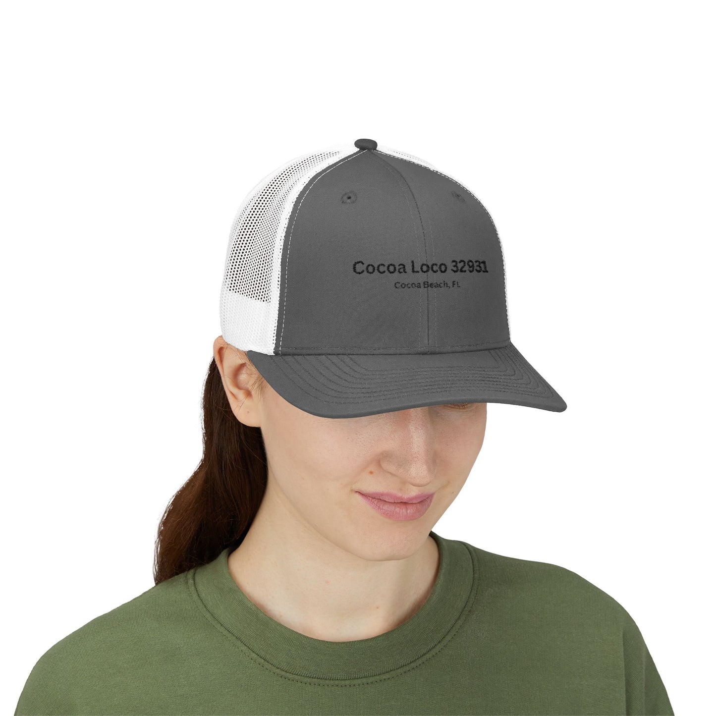 Cocoa Loco 32931 Trucker Cap – Vintage Cocoa Beach Coordinates Snapback