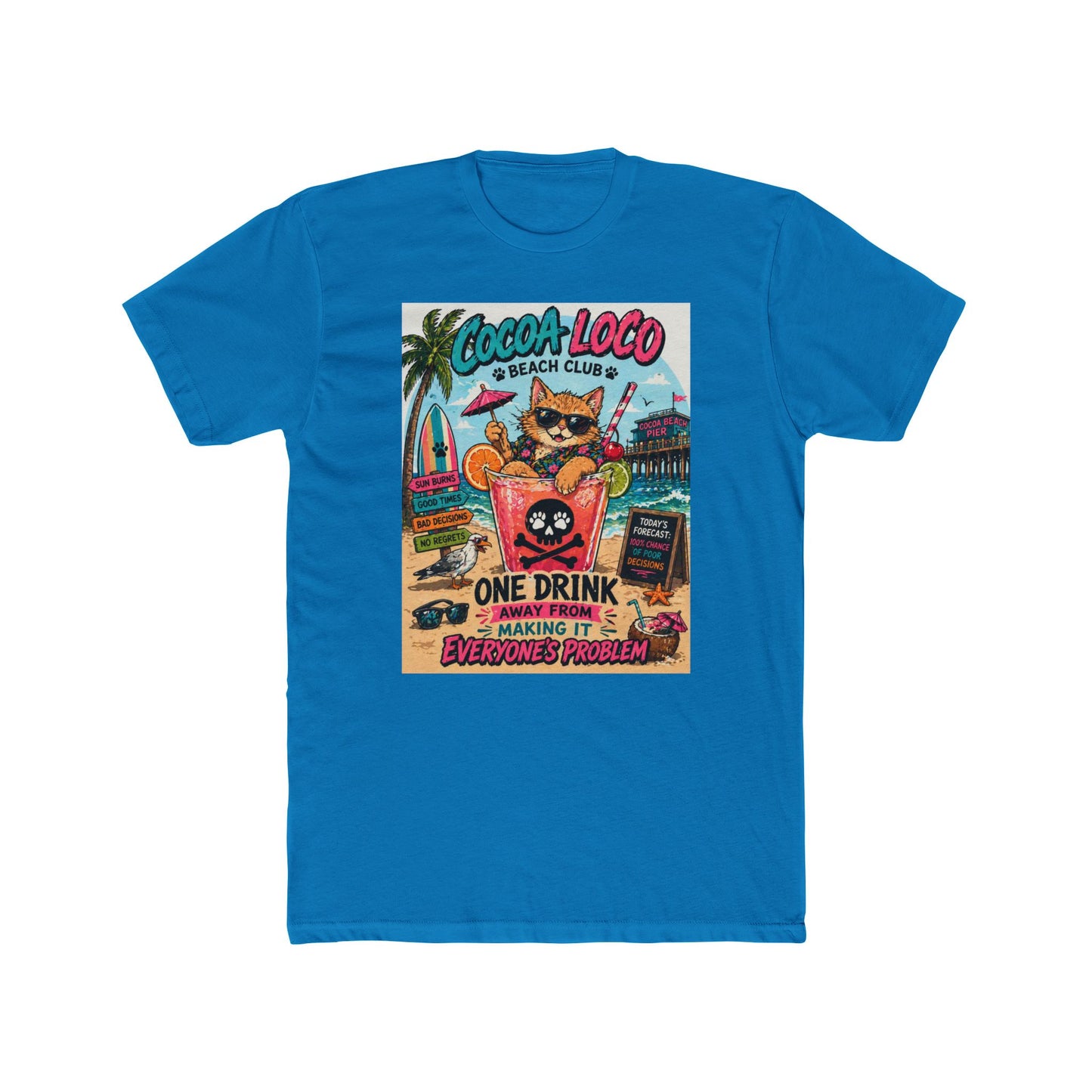 Cocoa Loco Beach Club T‑Shirt — Retro Cat Cocktail Graphic Tee