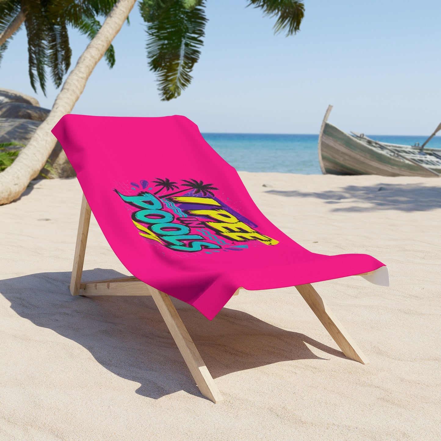 I Pee In Pools Funny Beach Towel | Neon Retro Pool Party Gift
