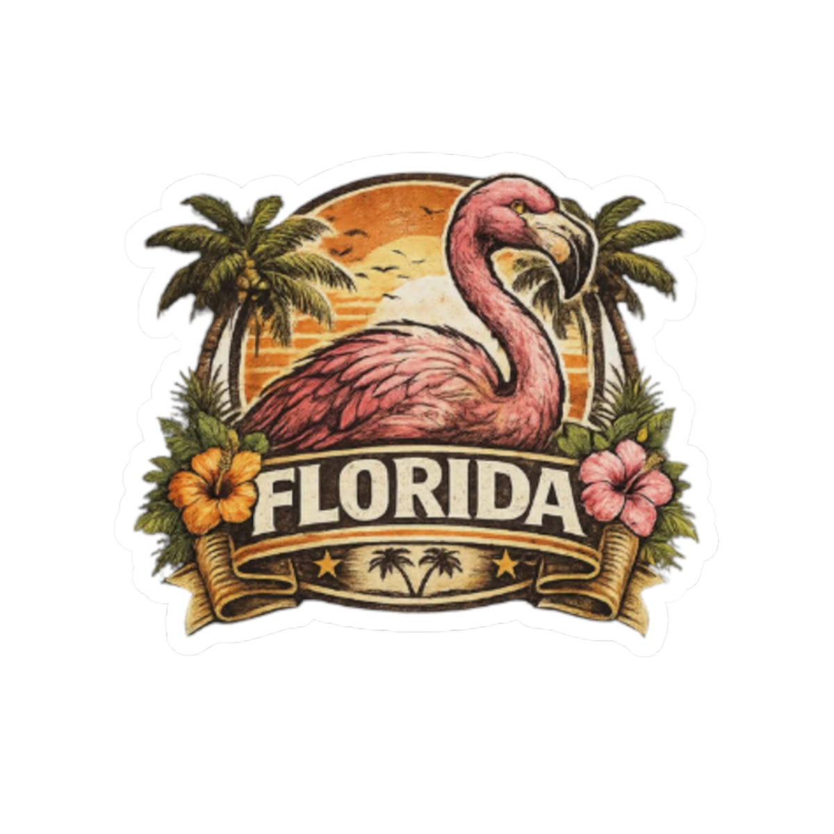 Florida Flamingo Sticker — Tropical Sunset Resort Decal