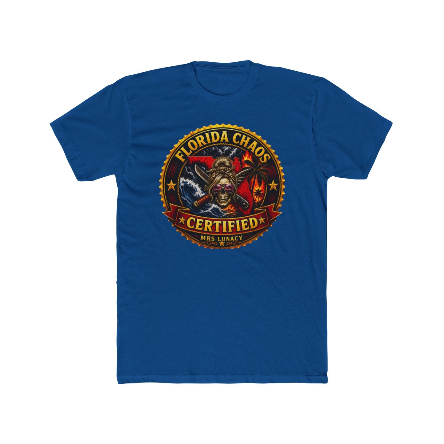Florida Chaos Certified T-Shirt — Skull, Palm Trees & Hurricane Graphic Tee