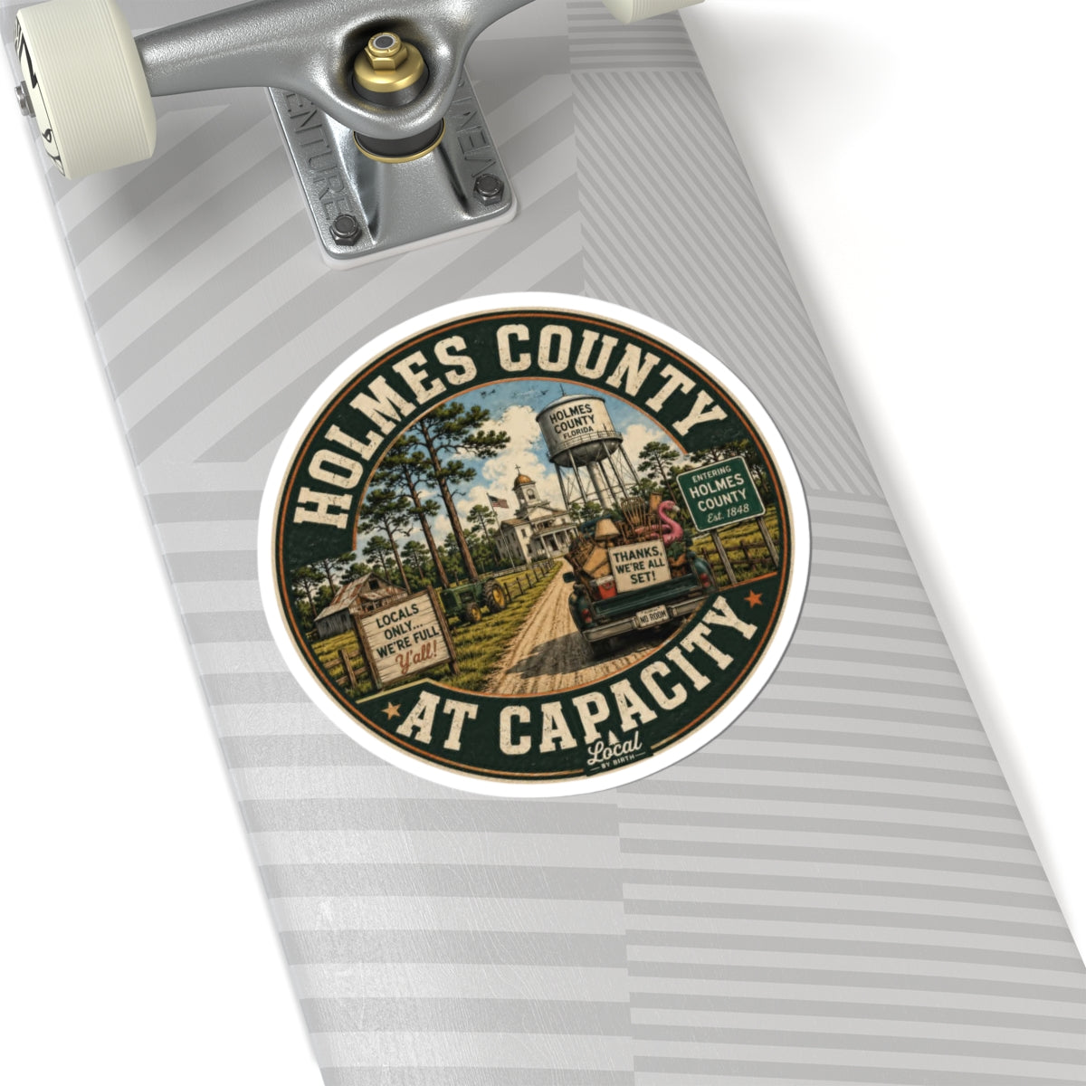 Holmes County At Capacity Vintage Round Sticker — Retro Local Pride Kiss-Cut Decal