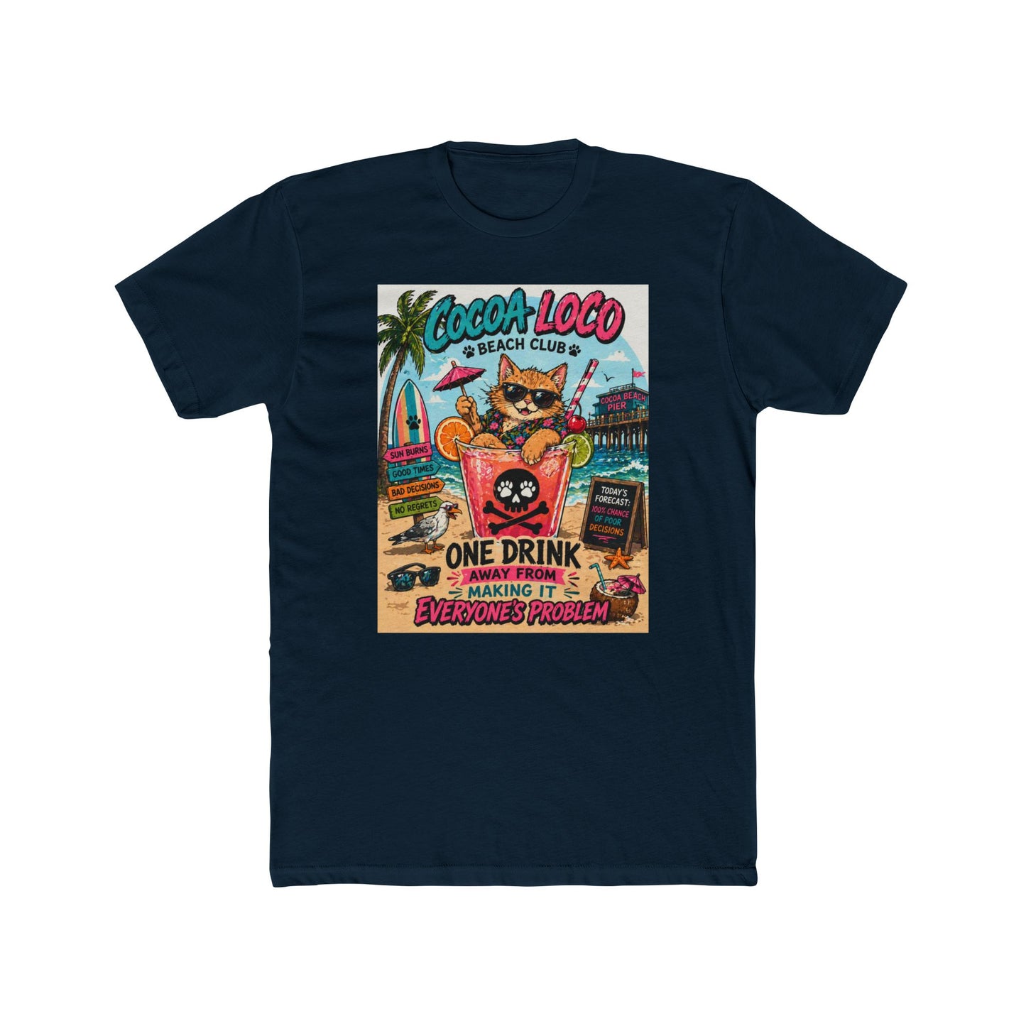 Cocoa Loco Beach Club T‑Shirt — Retro Cat Cocktail Graphic Tee