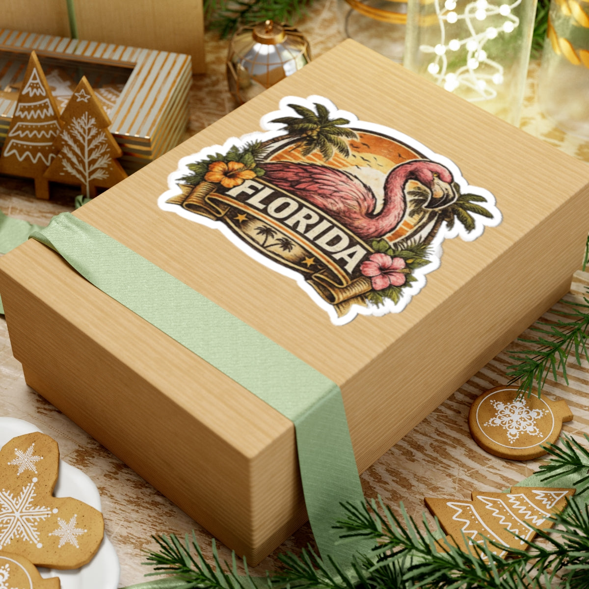 Florida Flamingo Sticker — Tropical Sunset Resort Decal