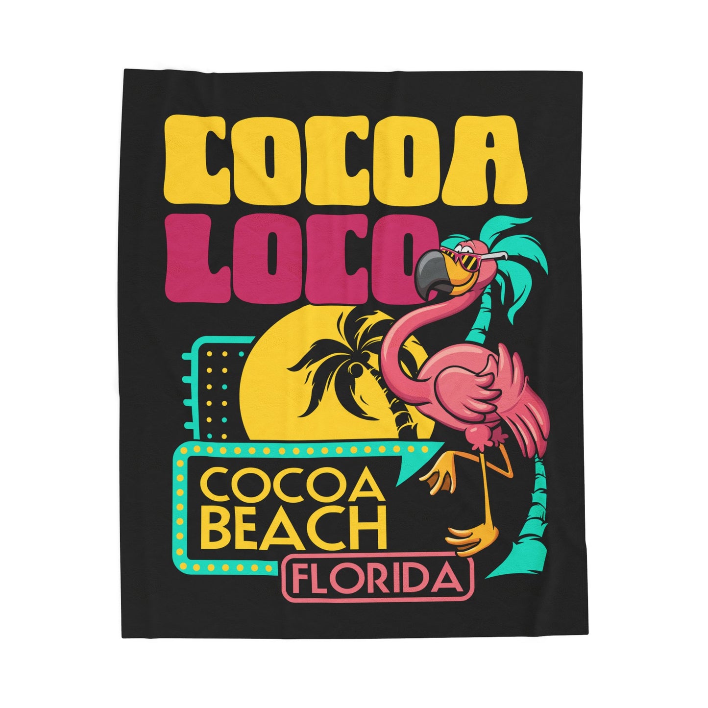 Cocoa Loco Cocoa Beach Florida Plush Blanket — Retro Flamingo Beach Throw