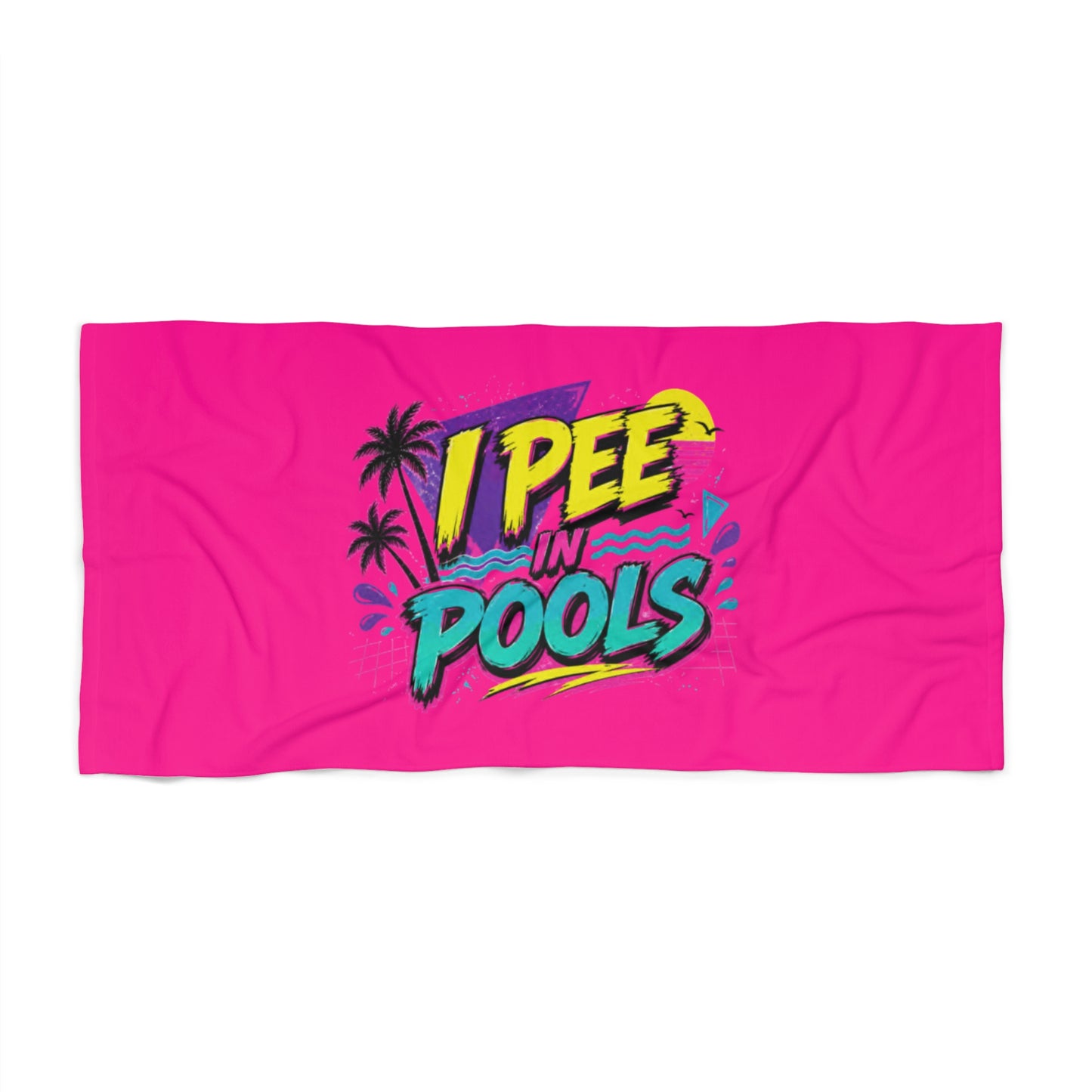 I Pee In Pools Funny Beach Towel | Neon Retro Pool Party Gift