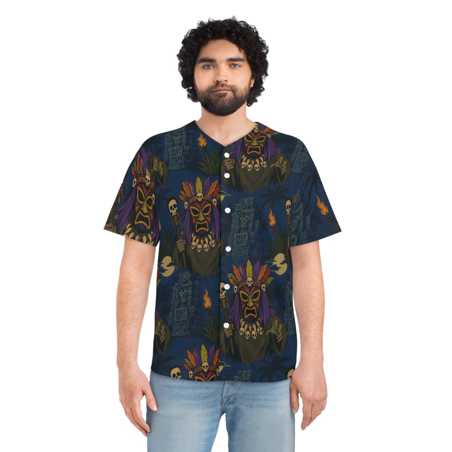 Tiki Mask Baseball Jersey — Tribal All-Over Print