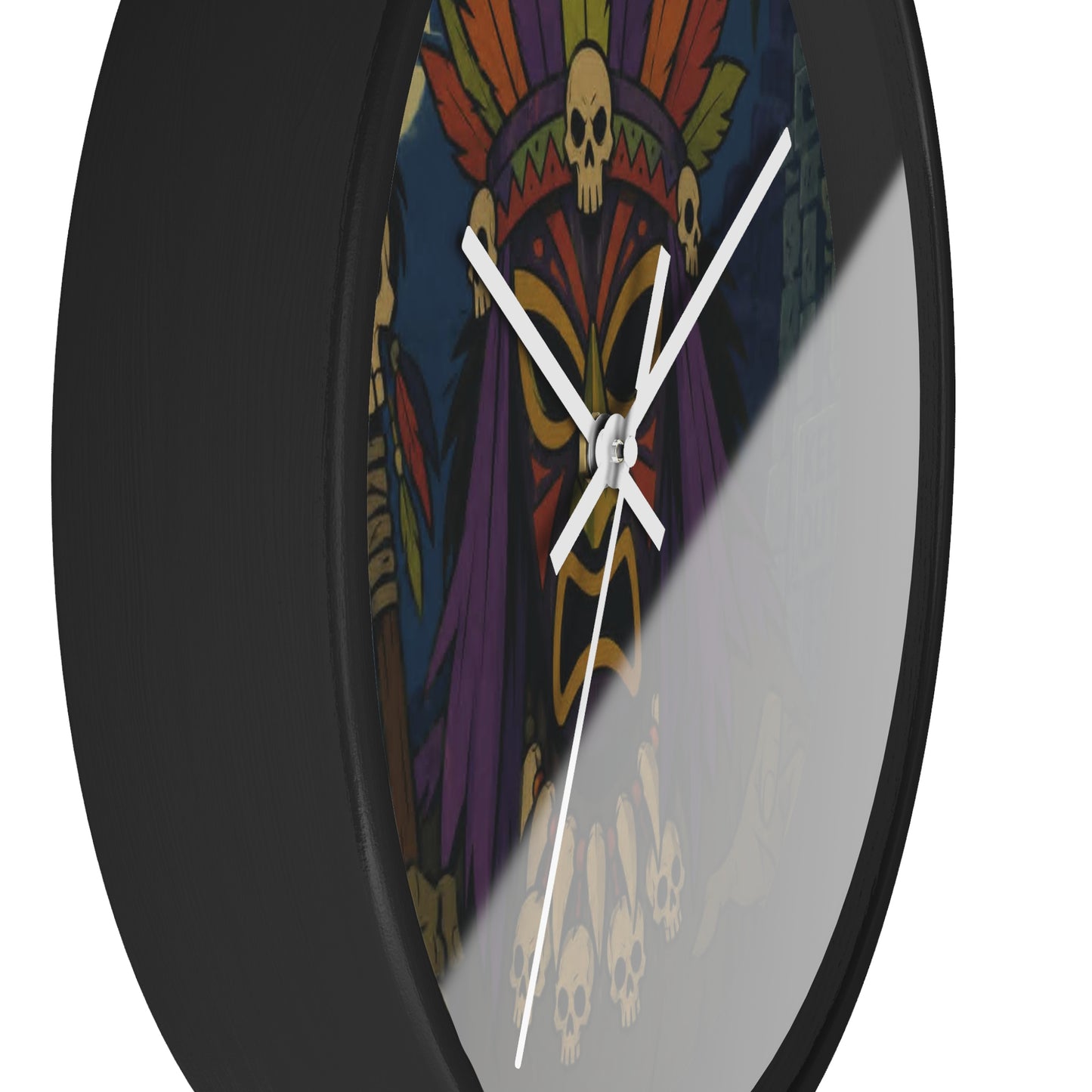 Voodoo Tribal Mask Wall Clock — Spooky Skull Shaman Decor