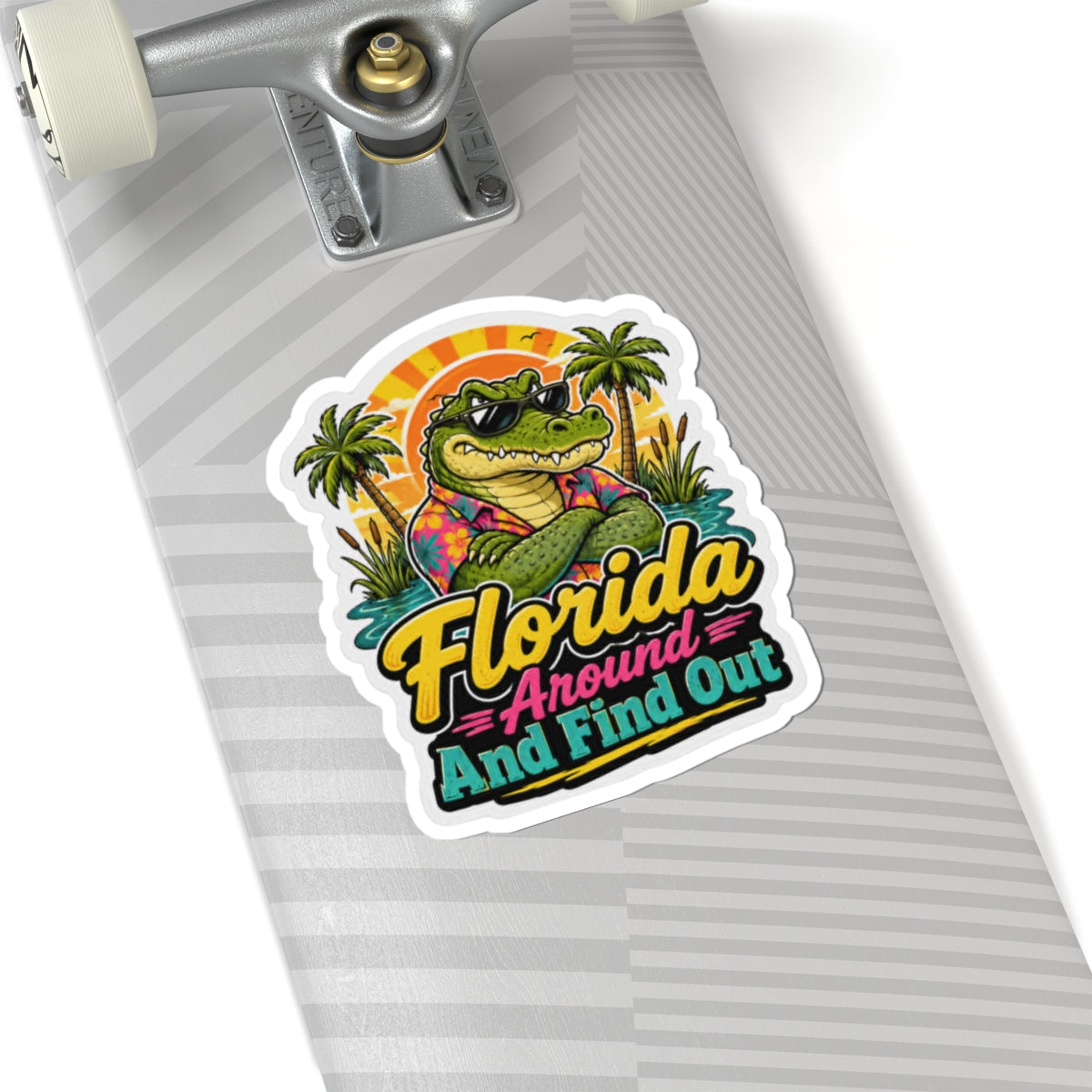Florida Around And Find Out Sticker — Retro Alligator Tropical Kiss-Cut Sticker