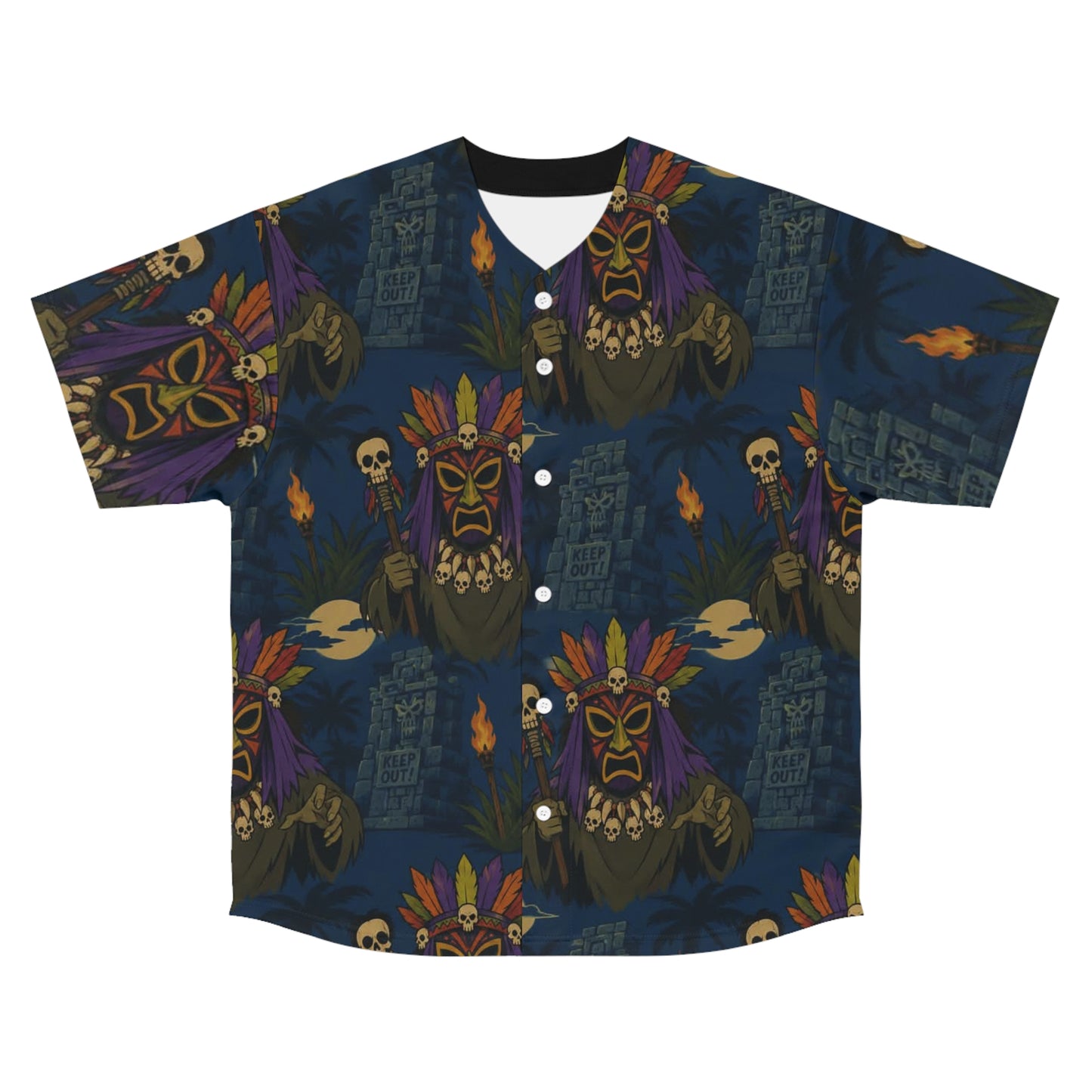 Tiki Mask Baseball Jersey — Tribal All-Over Print
