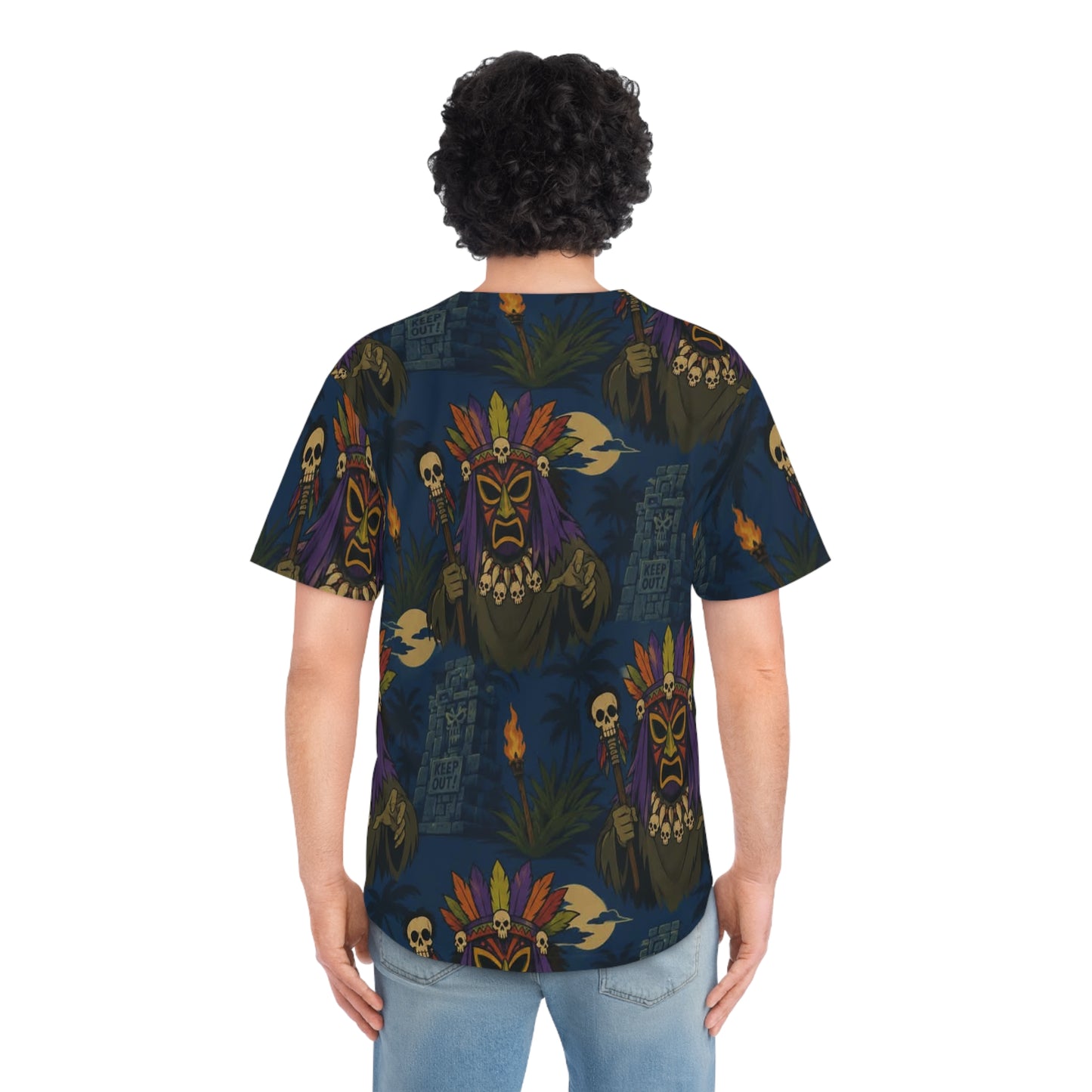 Tiki Mask Baseball Jersey — Tribal All-Over Print