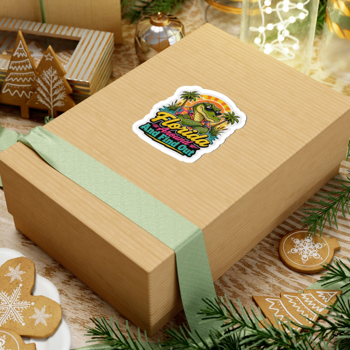 Florida Around And Find Out Sticker — Retro Alligator Tropical Kiss-Cut Sticker