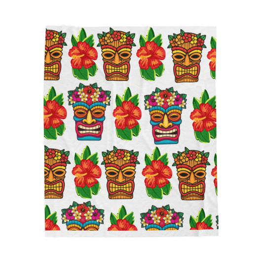 Tiki Mask Velveteen Plush Blanket —  Cozy Throw