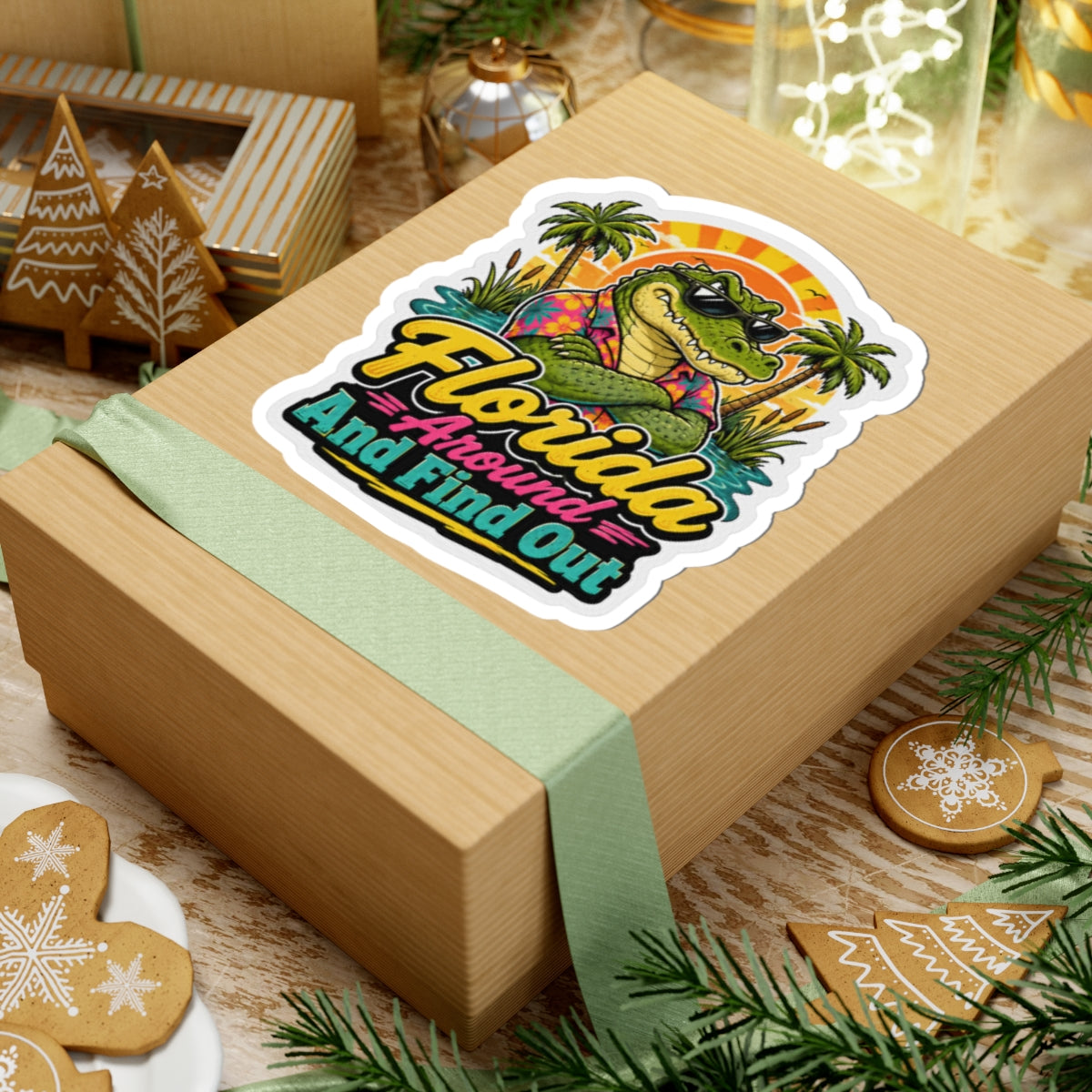 Florida Around And Find Out Sticker — Retro Alligator Tropical Kiss-Cut Sticker