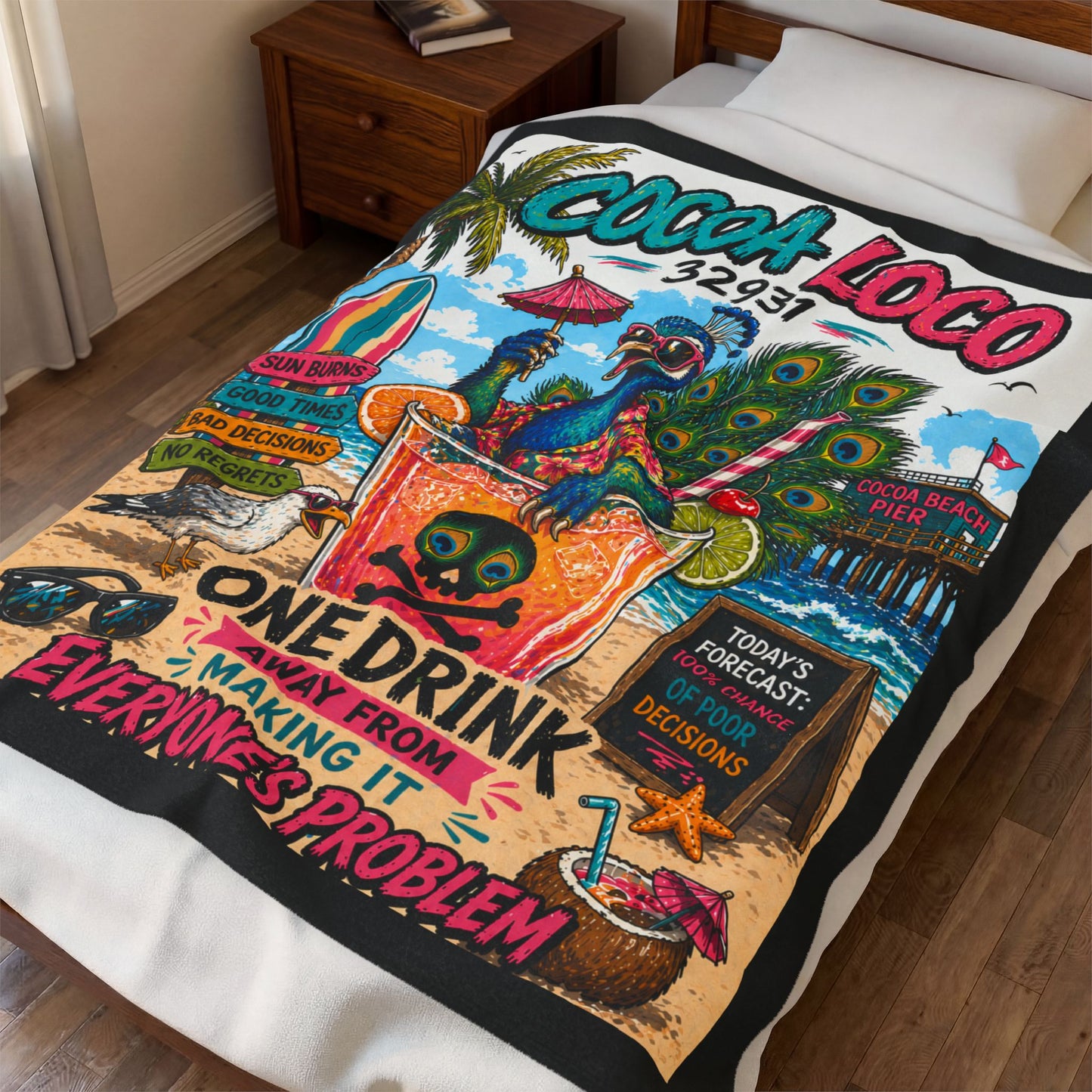 Velveteen Plush Blanket — Cocoa Loco 32931 Velveteen Plush Blanket —  Cocktail Design ("One Drink Away From Making It Everyone's Problem")