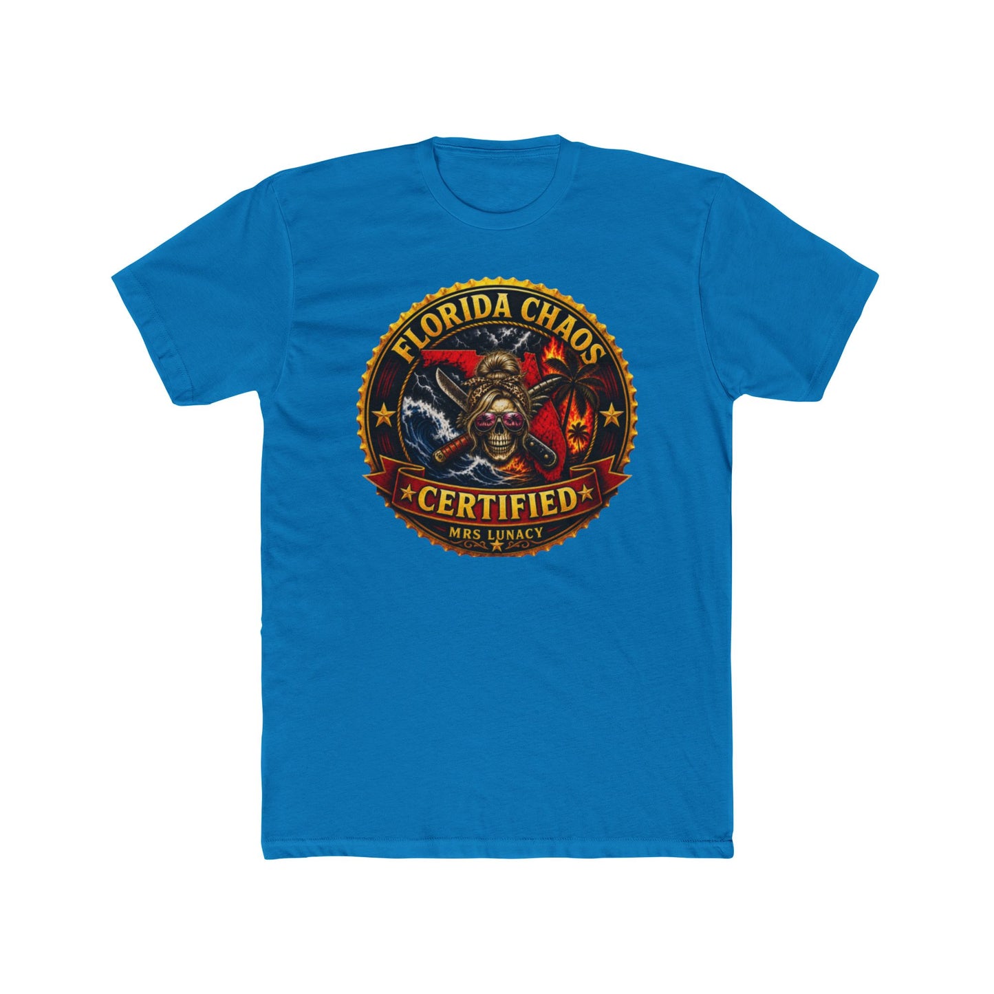Florida Chaos Certified T-Shirt — Skull, Palm Trees & Hurricane Graphic Tee