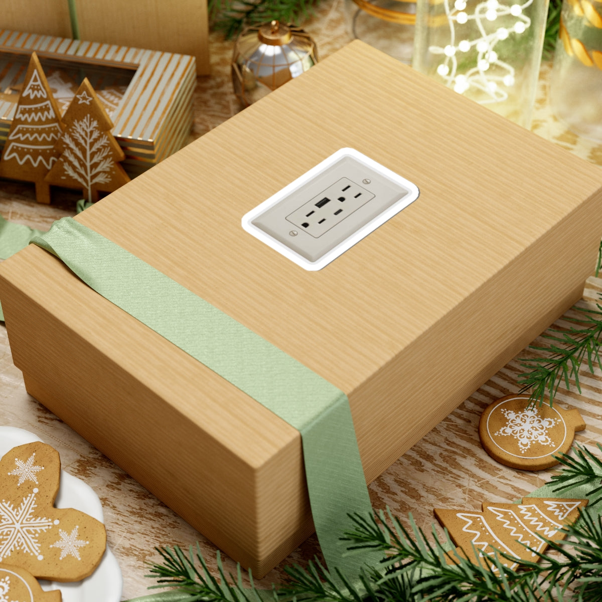 USB wall outlet prank sticker