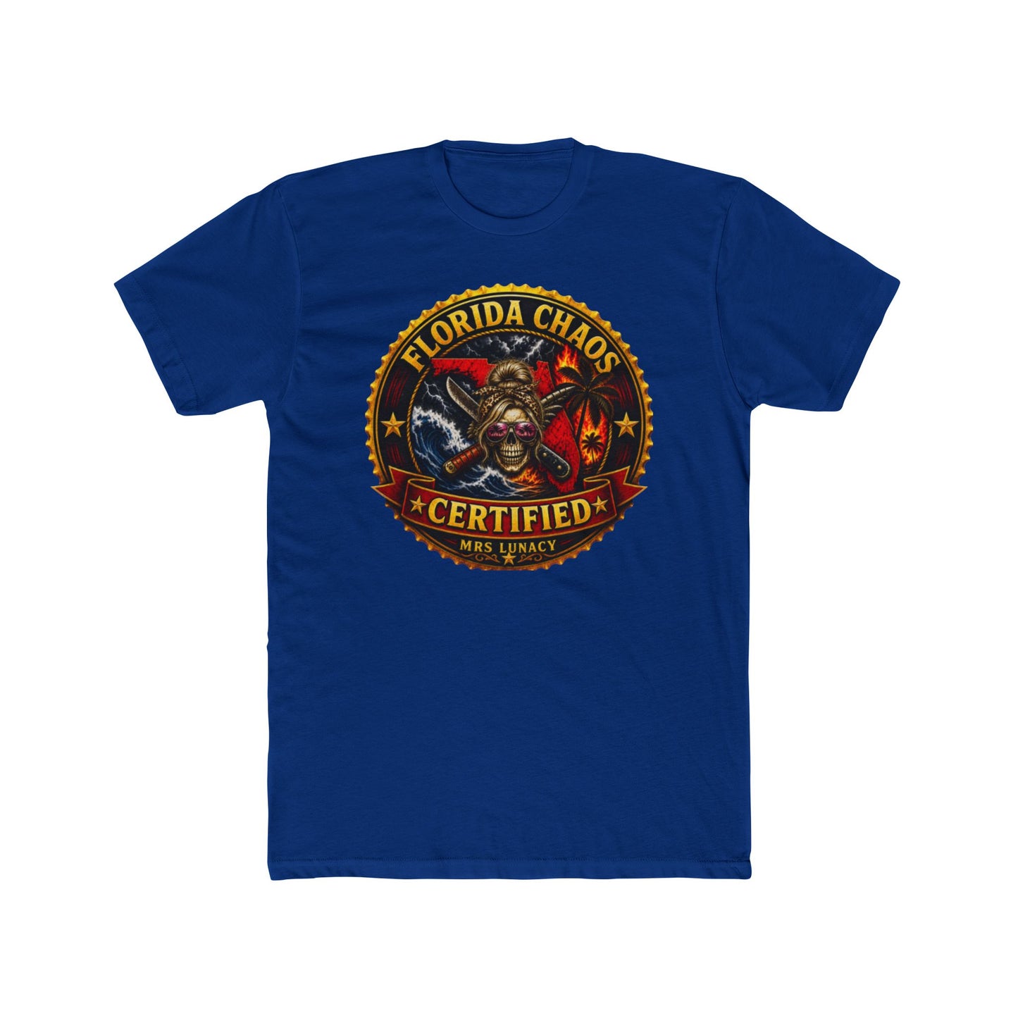 Florida Chaos Certified T-Shirt — Skull, Palm Trees & Hurricane Graphic Tee