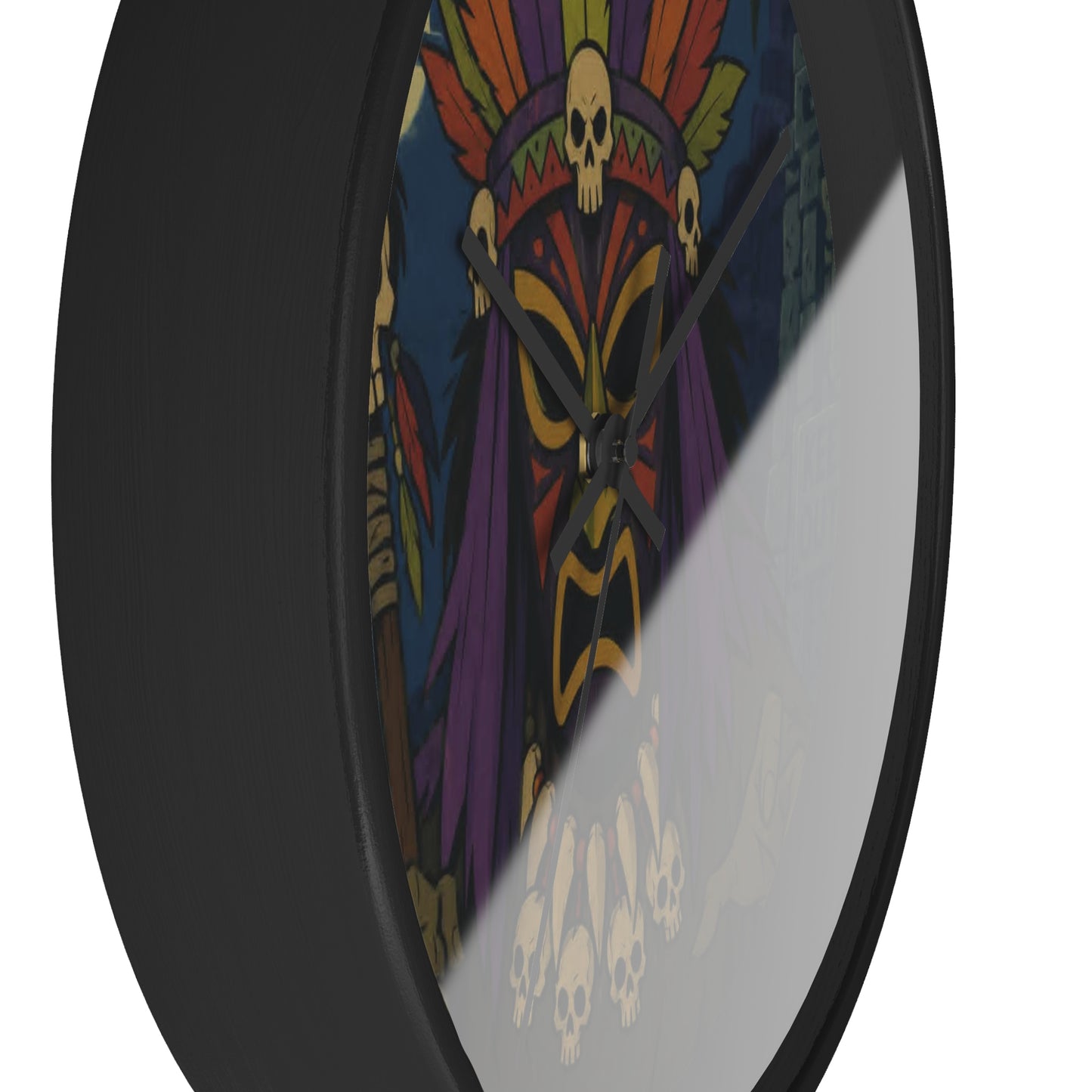 Voodoo Tribal Mask Wall Clock — Spooky Skull Shaman Decor