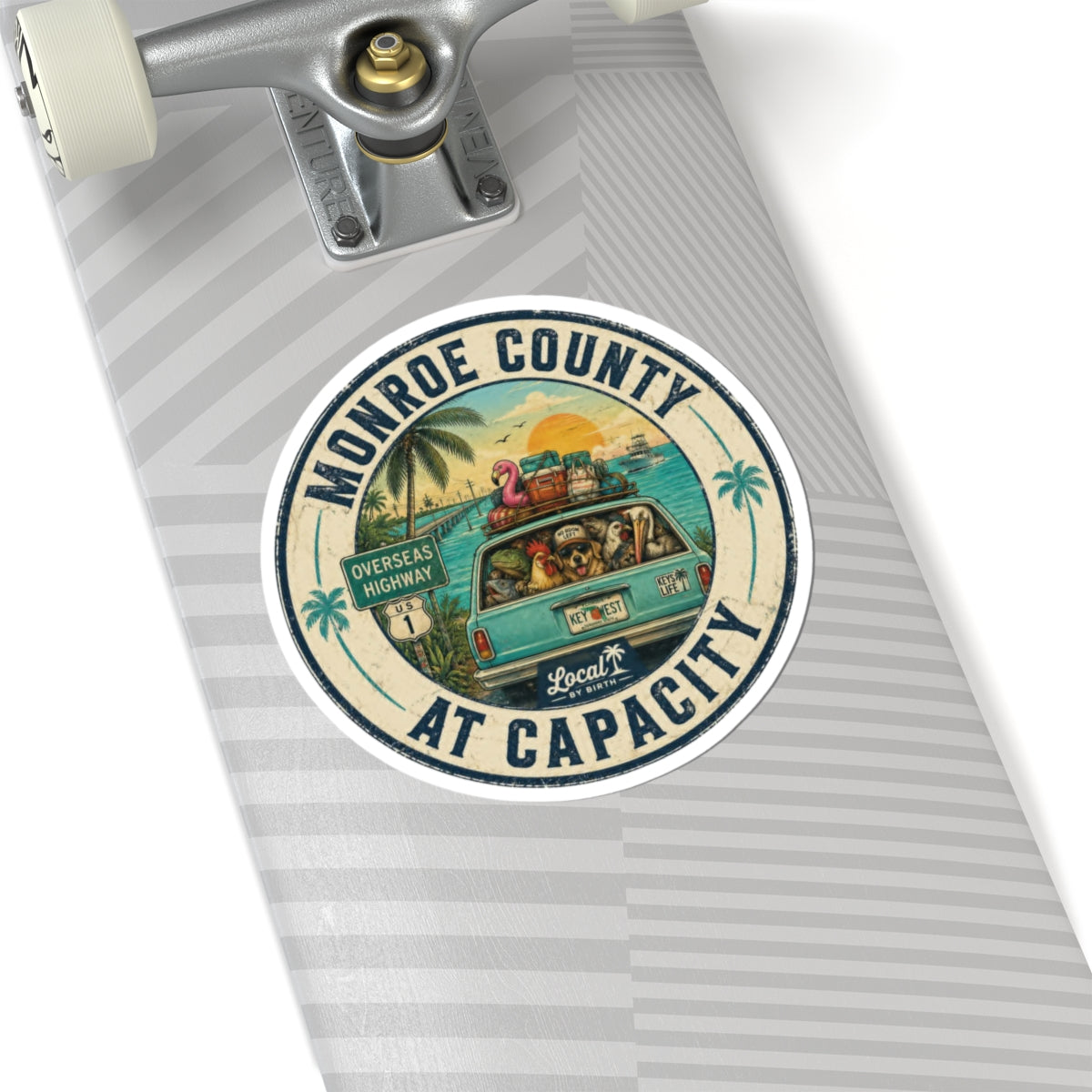 Monroe County At Capacity Sticker — Retro Florida Keys Road Trip Kiss-Cut Sticker